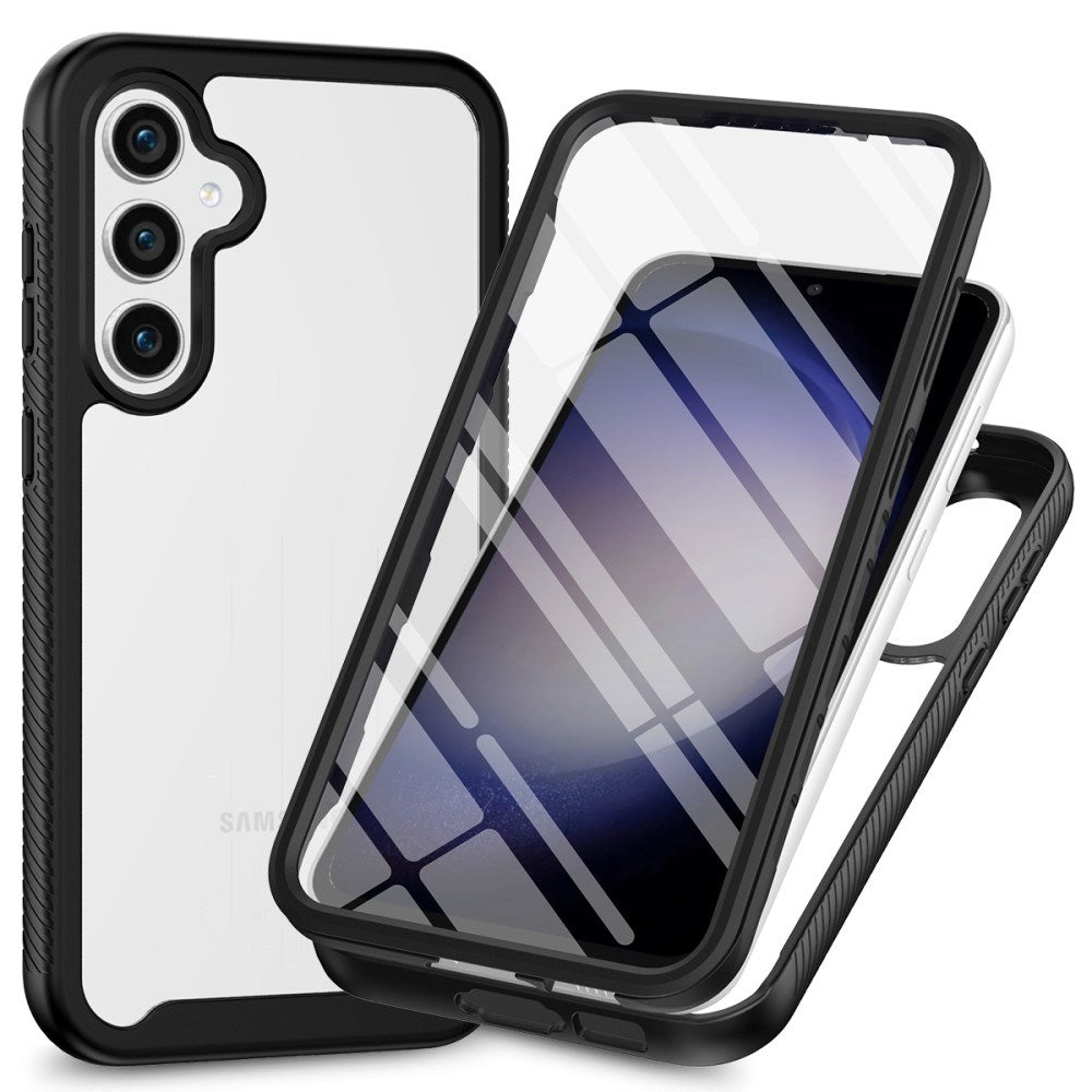 Samsung Galaxy A35 (5G) Cover med Fuldt Beskyttelse og Beskyttelsesfilm - Gennemsigtig / Sort Kant
