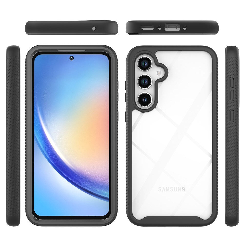 Samsung Galaxy A35 (5G) Cover med Fuldt Beskyttelse og Beskyttelsesfilm - Gennemsigtig / Sort Kant