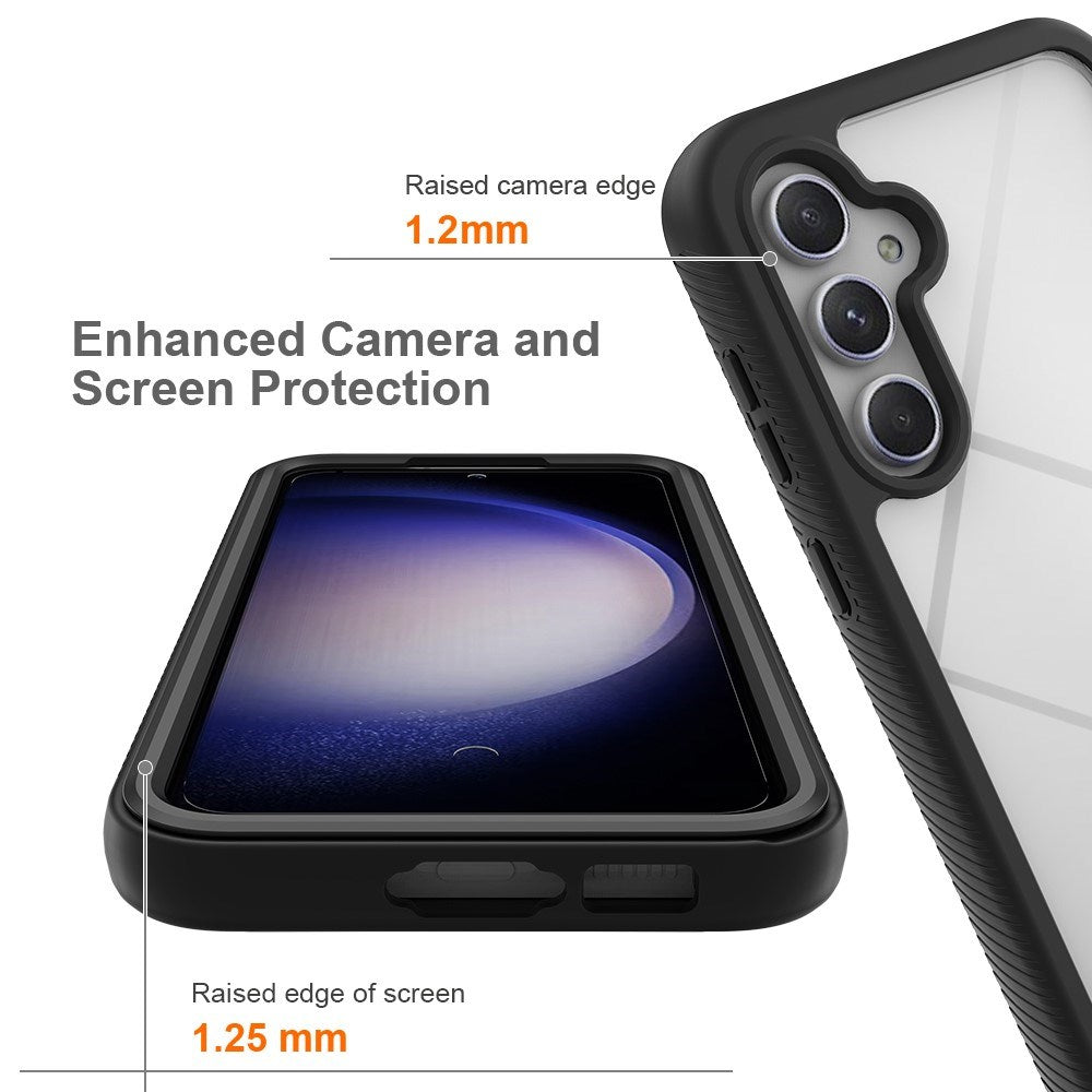 Samsung Galaxy A35 (5G) Cover med Fuldt Beskyttelse og Beskyttelsesfilm - Gennemsigtig / Sort Kant