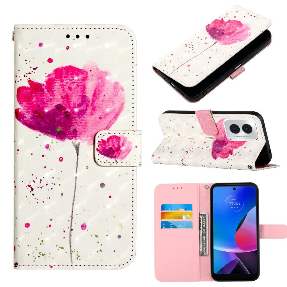 EIDERWOOD Motorola Moto G Play (2024) Læder Flip Cover m. Motiv, Pung & Strop - Blomst