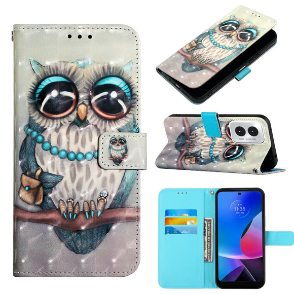 EIDERWOOD Motorola Moto G Play (2024) Læder Flip Cover m. Motiv, Pung & Strop - Ugle