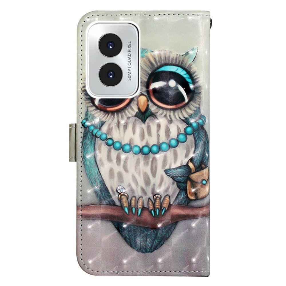 EIDERWOOD Motorola Moto G Play (2024) Læder Flip Cover m. Motiv, Pung & Strop - Ugle