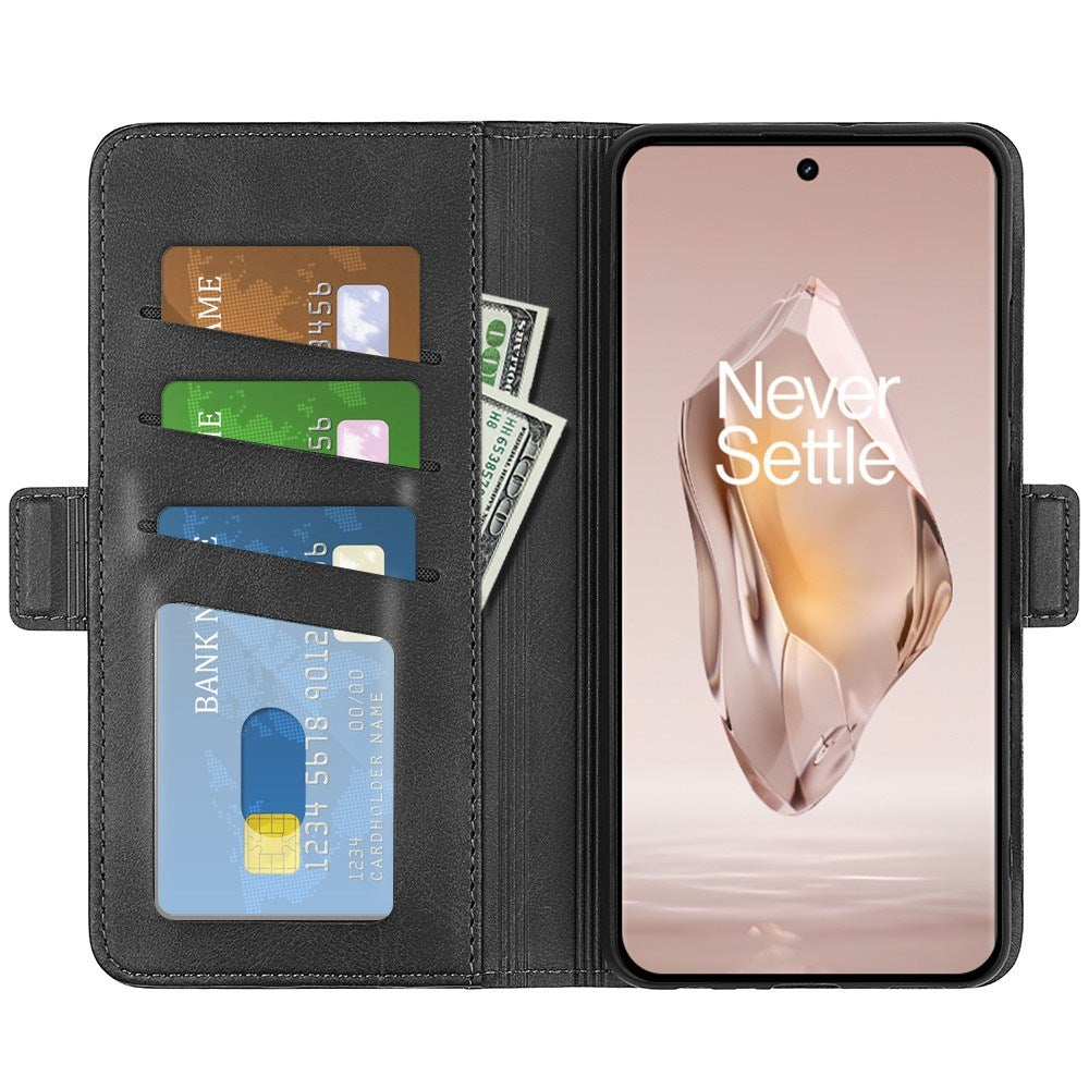 EIDERWOOD OnePlus 12R Blankt Kunstlæder Cover m. Pung & Ståfunktion - Sort