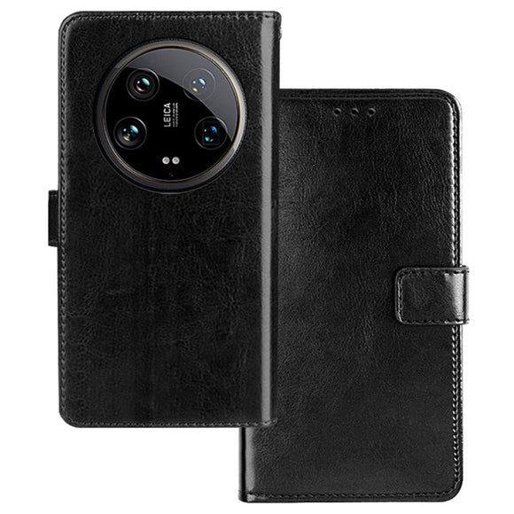 EIDERWOOD Xiaomi 14 Ultra Blankt Læder Cover m. Pung & Ståfunktion - Sort