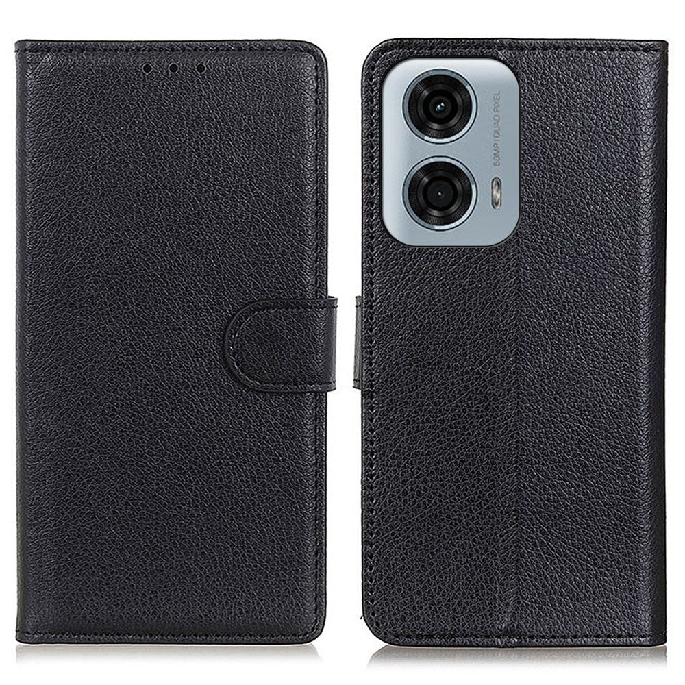 EIDERWOOD Motorola Moto E14 4G / G04 4G / G04s 4G / G24 4G Litchi Tekstur Stående Telefon Cover - Sort