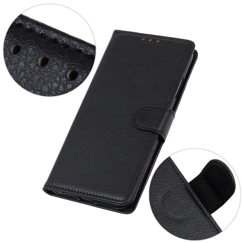 EIDERWOOD Motorola Moto E14 4G / G04 4G / G04s 4G / G24 4G Litchi Tekstur Stående Telefon Cover - Sort