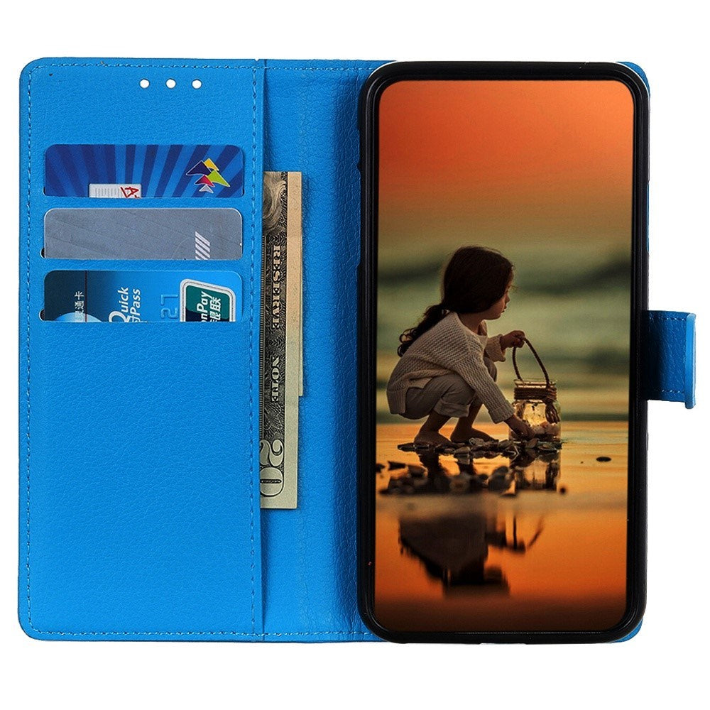 EIDERWOOD Motorola Moto E14 4G / G04 4G / G04s 4G / G24 4G Litchi Tekstur Stående Telefon Cover - Blå