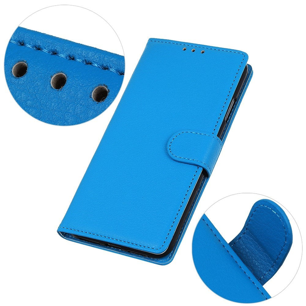 EIDERWOOD Motorola Moto E14 4G / G04 4G / G04s 4G / G24 4G Litchi Tekstur Stående Telefon Cover - Blå