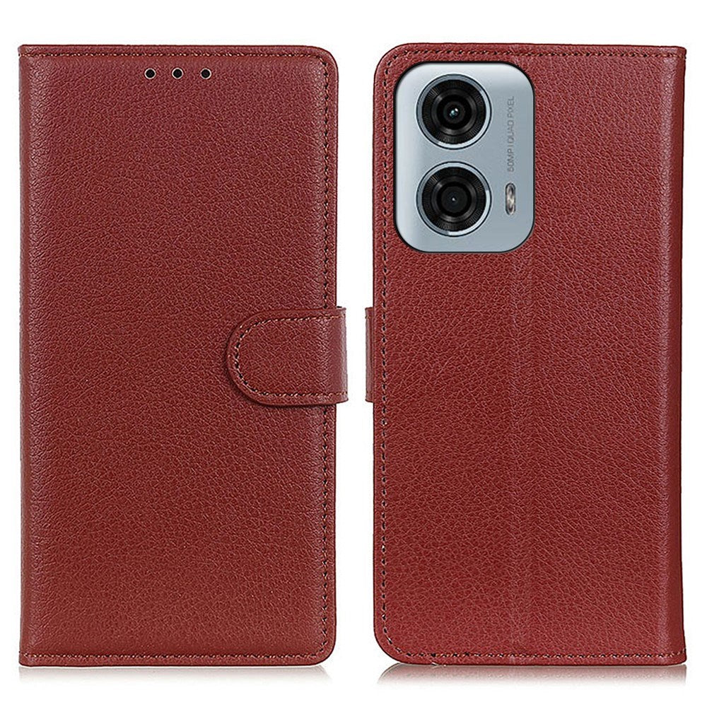 EIDERWOOD Motorola Moto E14 4G / G04 4G / G04s 4G / G24 4G Litchi Tekstur Stående Telefon Cover - Brun