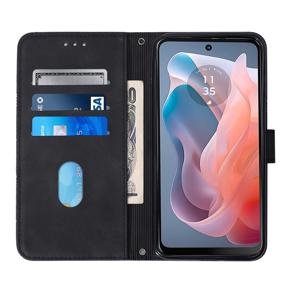 EIDERWOOD Motorola Moto G Play 5G (2024) Blødt Læder Cover m. Pung - Geometri Mønster - Sort
