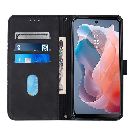 EIDERWOOD Motorola Moto G Play 5G (2024) Blødt Læder Cover m. Pung - Geometri Mønster - Sort