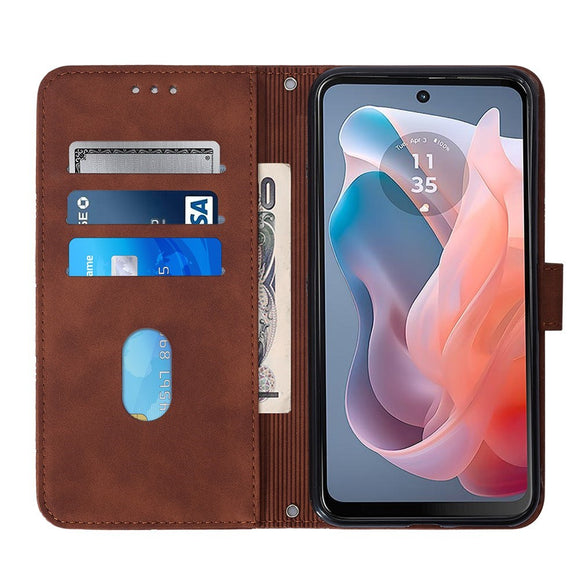 EIDERWOOD Motorola Moto G Play 5G (2024) Blødt Læder Cover m. Pung - Geometri Mønster - Brun
