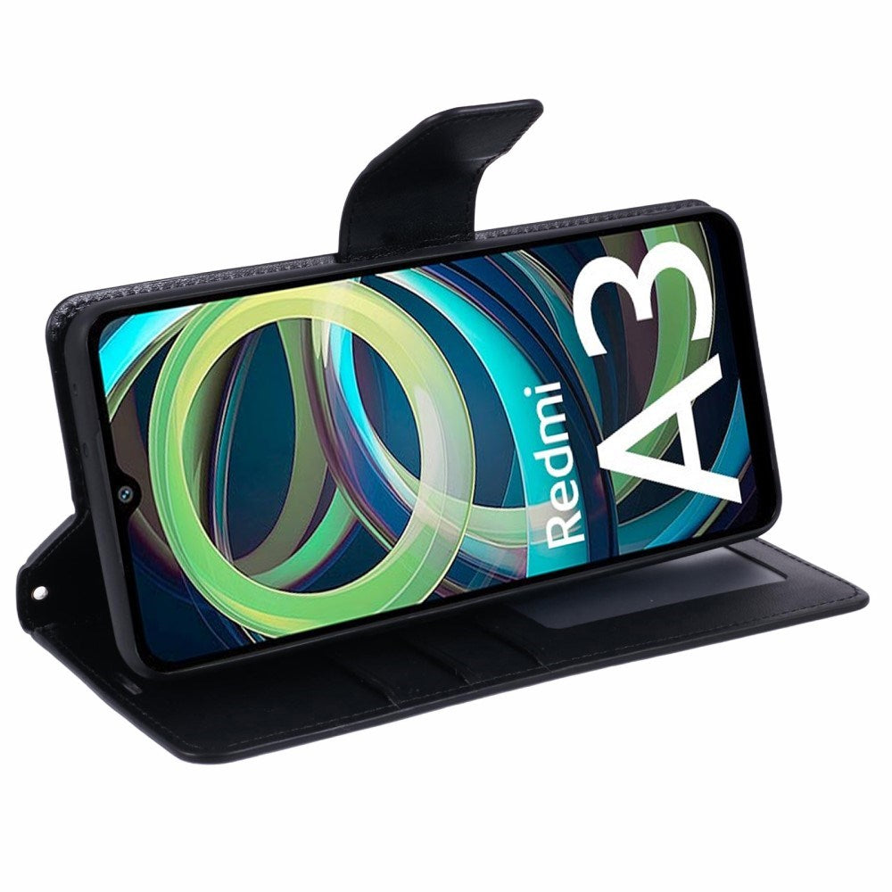Xiaomi Redmi A3 Kunstlæder Flip Cover m. Pung & Ståfunktion - Sort