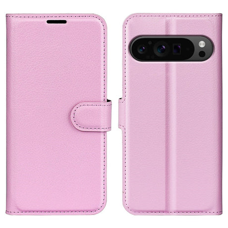 EIDERWOOD Google Pixel 9 Pro XL Litchi Læder Cover m. Pung - Lyserød