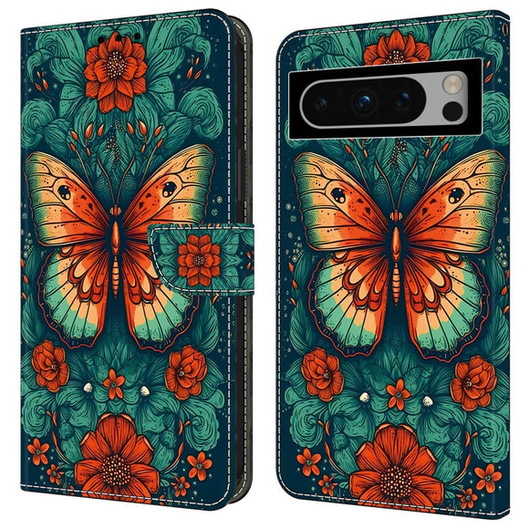 EIDERWOOD Google Pixel 9 Pro XL Læder Cover m. Pung & Ståfunktion - Sommerfugl