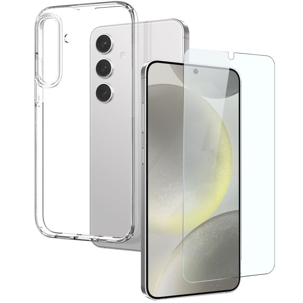 NORTHJO Samsung Galaxy S24 2-i-1 Sæt Fleksibelt Plast Cover m. Hærdet Beskyttelsesglas - Gennemsigtig