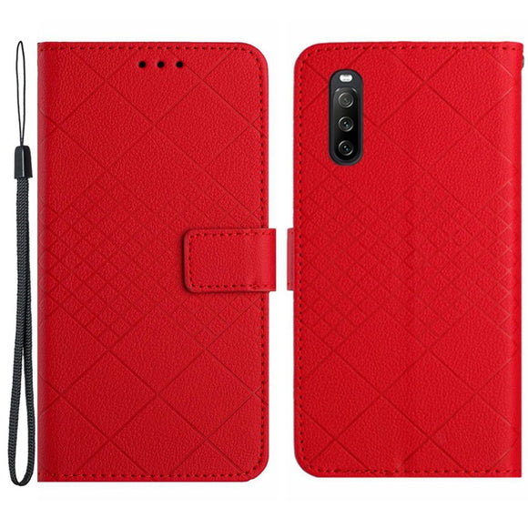 EIDERWOOD Sony Xperia 10 VI  Læder Cover m. Pung & Strop - Rombe Indgravering - Rød