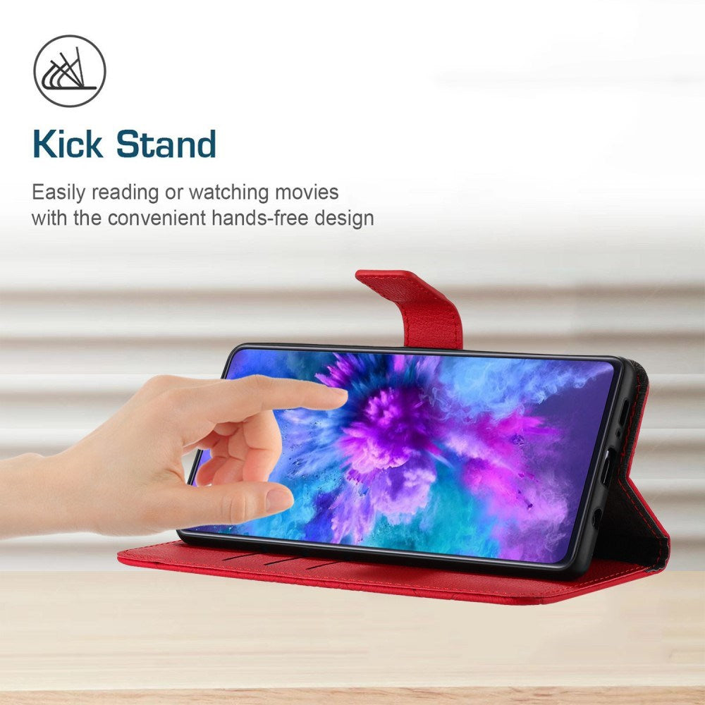 EIDERWOOD Sony Xperia 10 VI  Læder Cover m. Pung & Strop - Rombe Indgravering - Rød