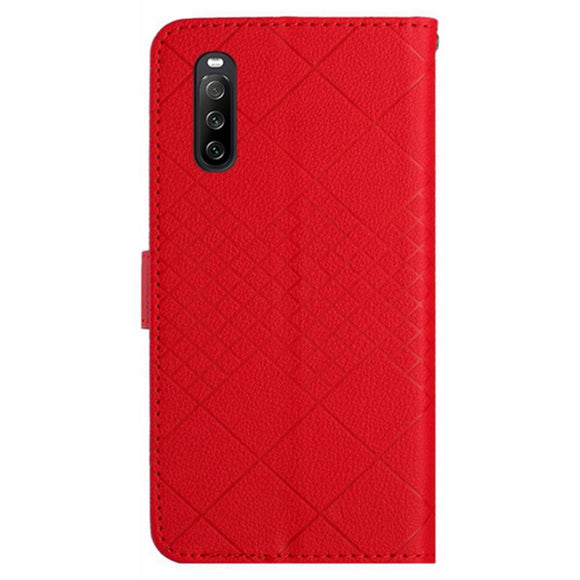 EIDERWOOD Sony Xperia 10 VI  Læder Cover m. Pung & Strop - Rombe Indgravering - Rød