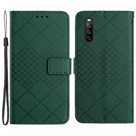 EIDERWOOD Sony Xperia 10 VI  Læder Cover m. Pung & Strop - Rombe Indgravering - Grøn