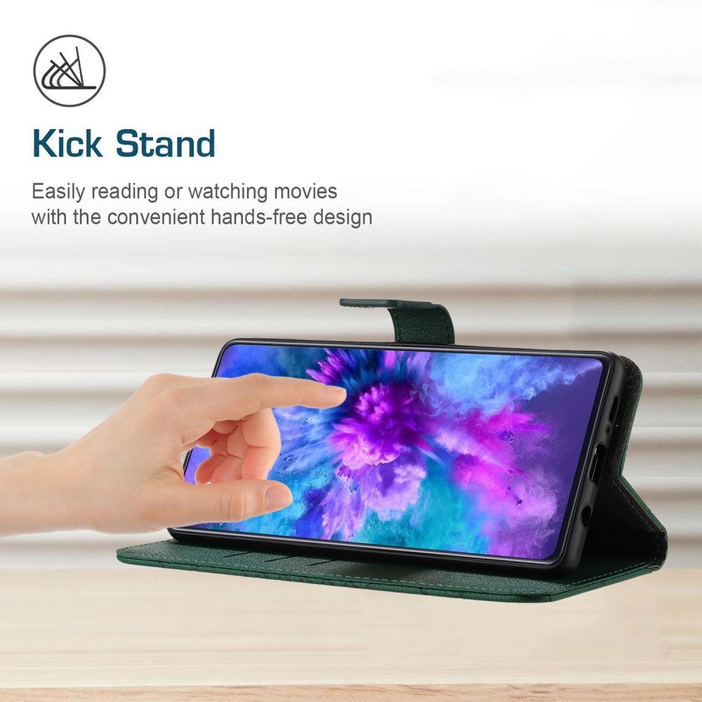 EIDERWOOD Sony Xperia 10 VI  Læder Cover m. Pung & Strop - Rombe Indgravering - Grøn