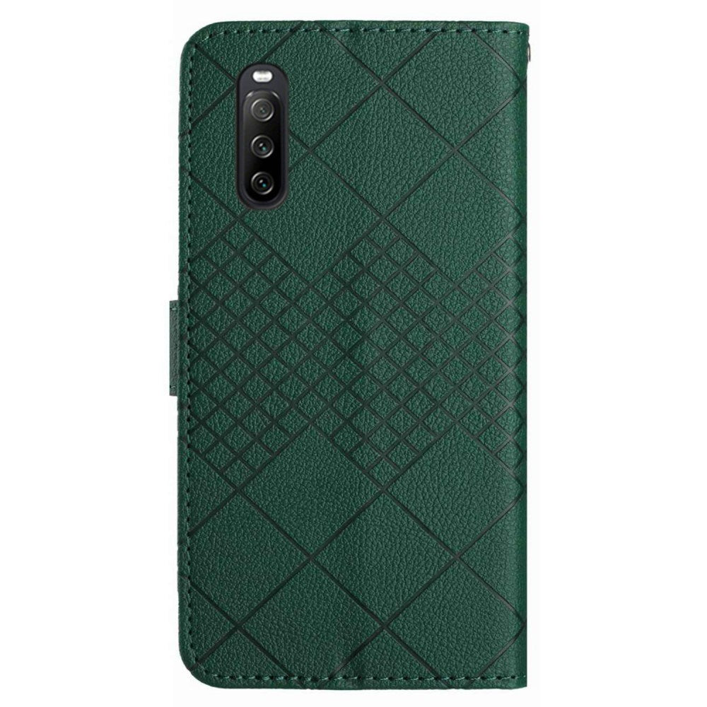 EIDERWOOD Sony Xperia 10 VI  Læder Cover m. Pung & Strop - Rombe Indgravering - Grøn