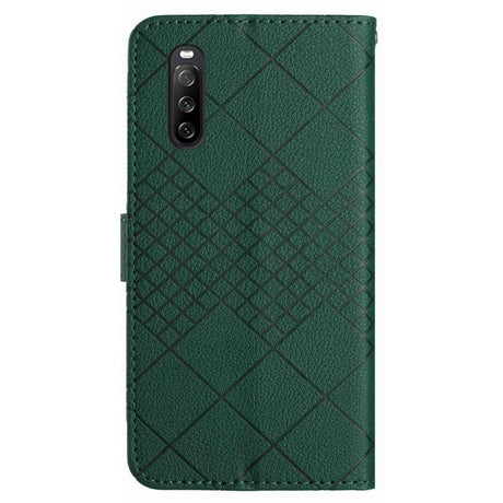 EIDERWOOD Sony Xperia 10 VI  Læder Cover m. Pung & Strop - Rombe Indgravering - Grøn