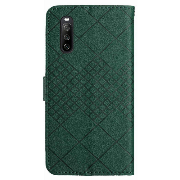 EIDERWOOD Sony Xperia 10 VI  Læder Cover m. Pung & Strop - Rombe Indgravering - Grøn