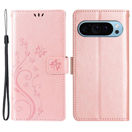 EIDERWOOD Google Pixel 9 / 9 Pro Sommerfugle Læder Cover m. Pung - Rose Gold