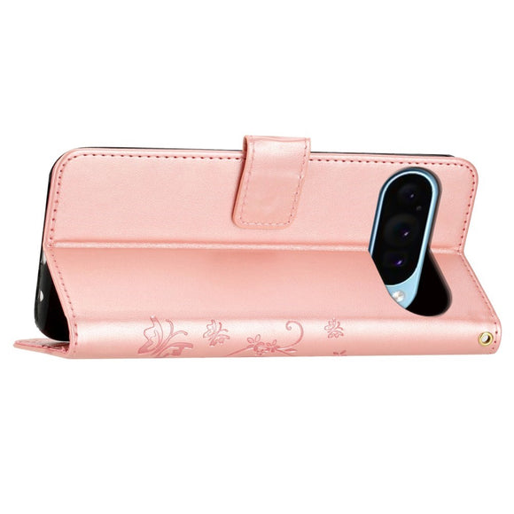 EIDERWOOD Google Pixel 9 / 9 Pro Sommerfugle Læder Cover m. Pung - Rose Gold