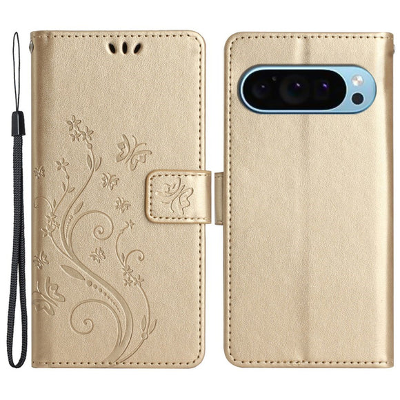 EIDERWOOD Google Pixel 9 / 9 Pro Sommerfugle Læder Cover m. Pung - Guld