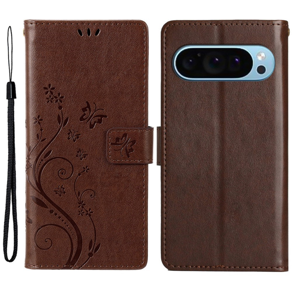 EIDERWOOD Google Pixel 9 / 9 Pro Sommerfugle Læder Cover m. Pung - Brun