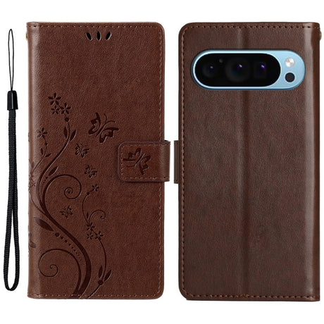 EIDERWOOD Google Pixel 9 / 9 Pro Sommerfugle Læder Cover m. Pung - Brun