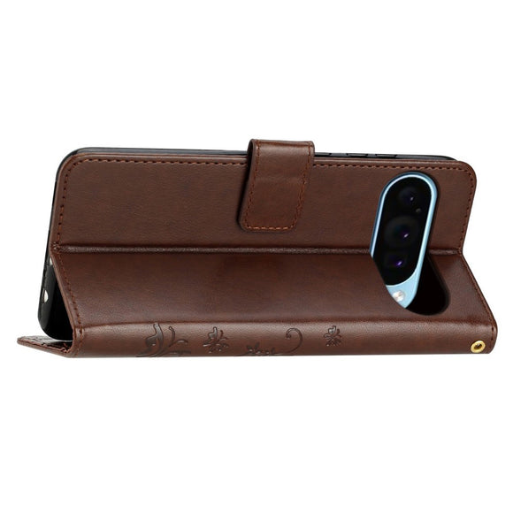 EIDERWOOD Google Pixel 9 / 9 Pro Sommerfugle Læder Cover m. Pung - Brun