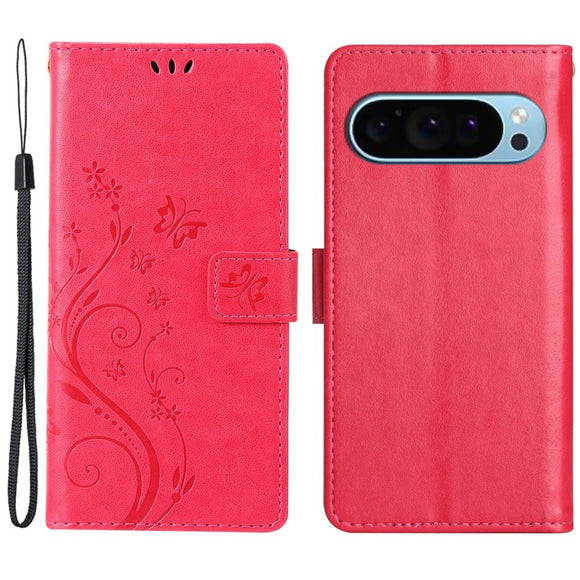 EIDERWOOD Google Pixel 9 / 9 Pro Sommerfugle Læder Cover m. Pung - Rød
