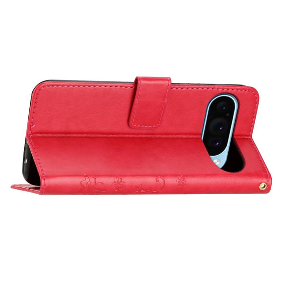 EIDERWOOD Google Pixel 9 / 9 Pro Sommerfugle Læder Cover m. Pung - Rød