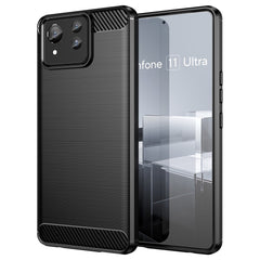 EIDERWOOD Asus Zenfone 11 Ultra Brushed Carbon Fiber Fleksibelt Plastik Cover - Sort