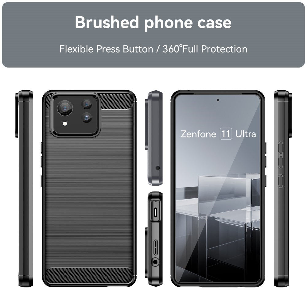 EIDERWOOD Asus Zenfone 11 Ultra Brushed Carbon Fiber Fleksibelt Plastik Cover - Sort