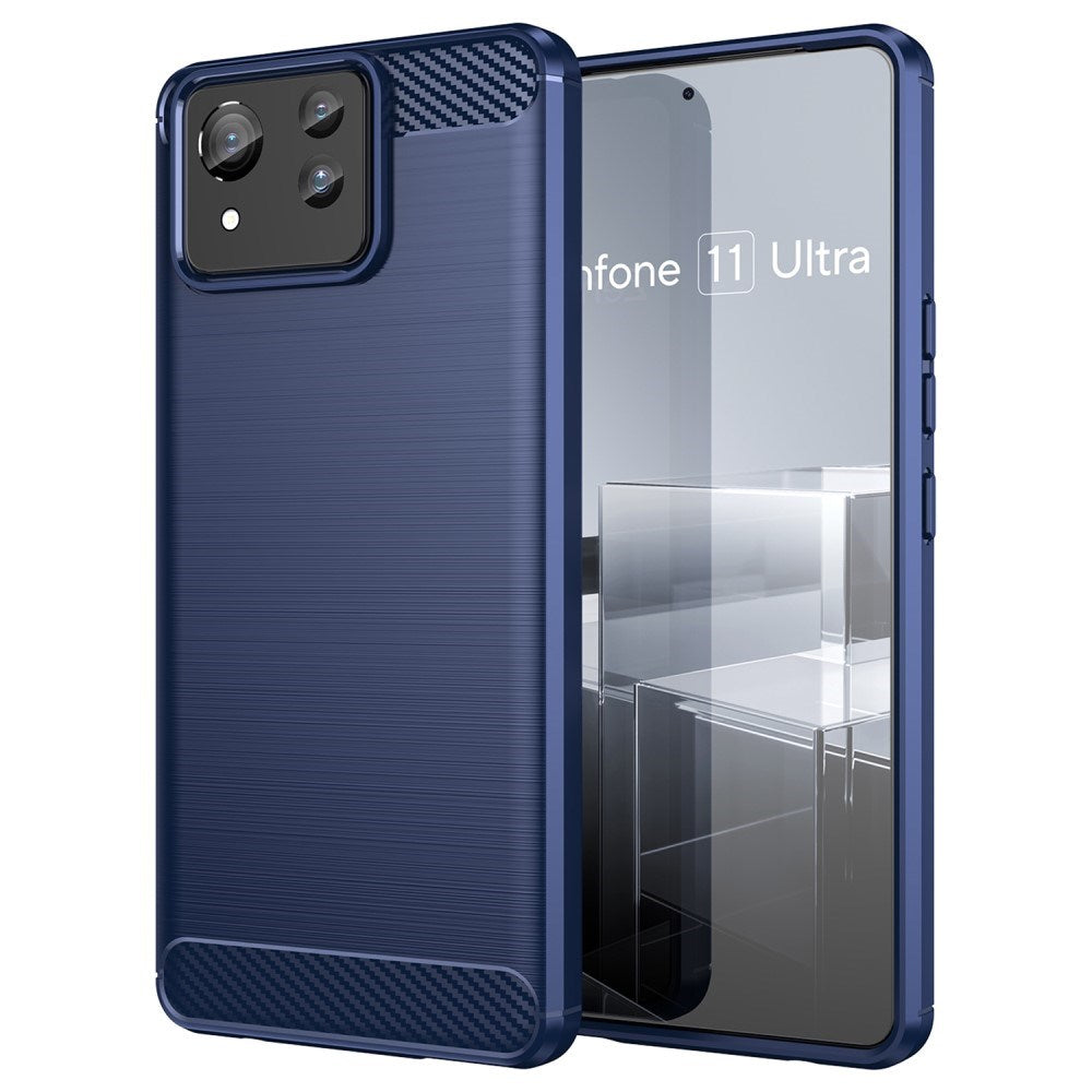 EIDERWOOD Asus Zenfone 11 Ultra Brushed Carbon Fiber Fleksibelt Plastik Cover - Blå