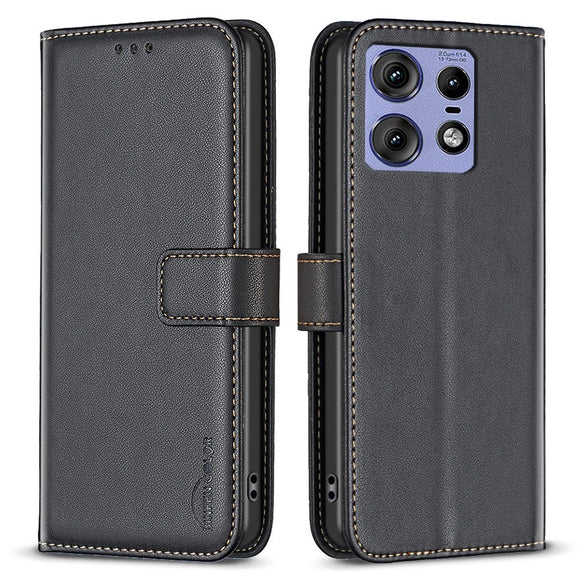 EIDERWOOD Motorola Edge 50 Pro Kunstlæder Flip Cover m. Kortholder & Ståfunktion - Sort