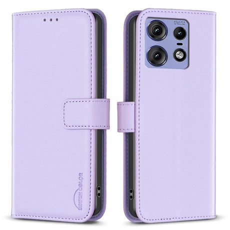 EIDERWOOD Motorola Edge 50 Pro Kunstlæder Flip Cover m. Kortholder & Ståfunktion - Lavendel