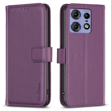 EIDERWOOD Motorola Edge 50 Pro Kunstlæder Flip Cover m. Kortholder & Ståfunktion - Mørk Lilla