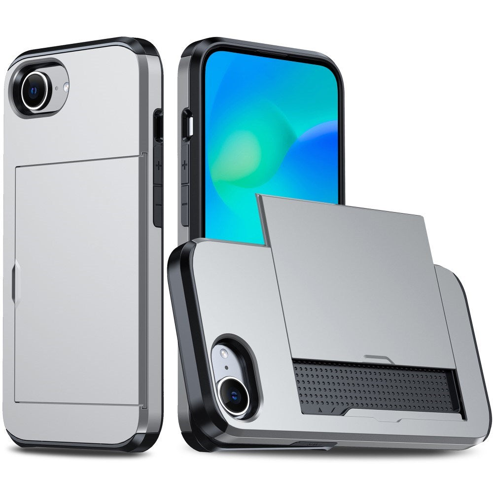 EIDERWOOD iPhone 17e / 16e Multifunktionelt Bagside Cover med Kortholder - Sølv