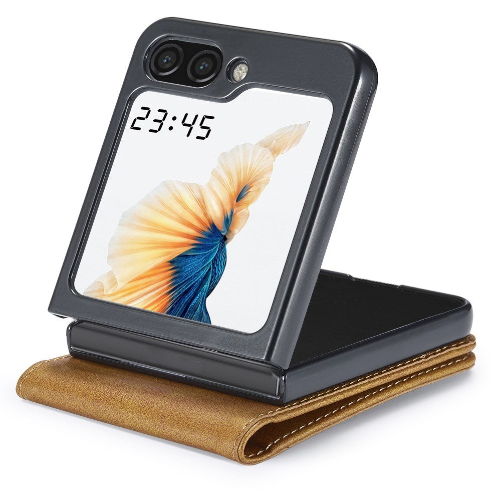 EIDERWOOD Samsung Galaxy Z Flip7 FE / Flip6 Kunstlæder Flip Cover m. Kortholder & Ståfunktion - Lysebrun