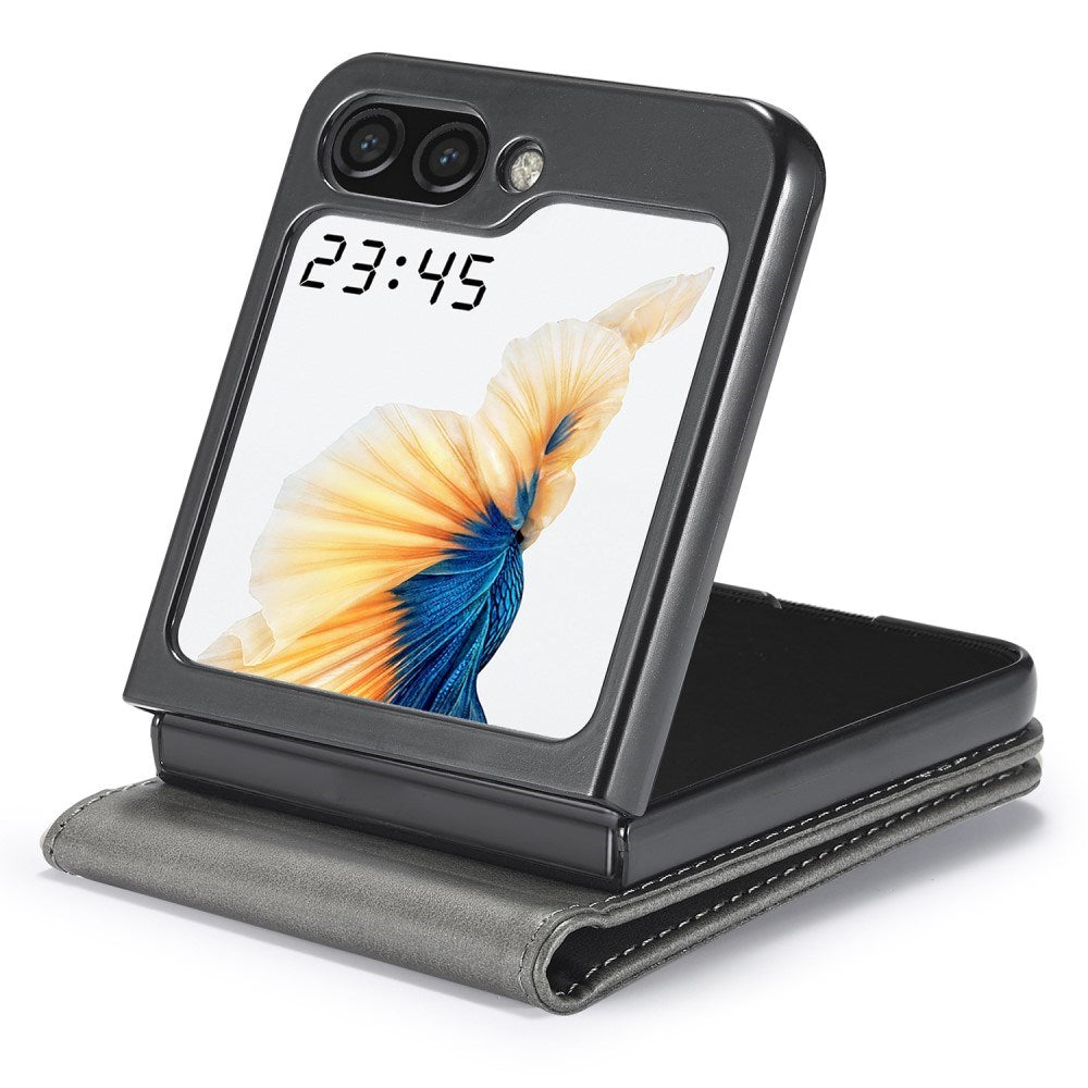 EIDERWOOD Samsung Galaxy Z Flip7 FE / Flip6 Kunstlæder Flip Cover m. Kortholder & Ståfunktion - Grå