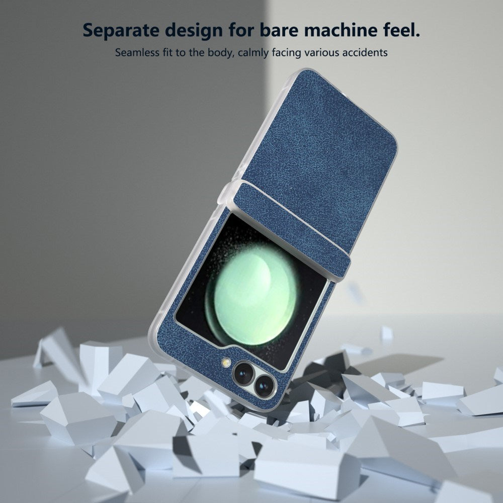 EIDERWOOD Samsung Galaxy Z Flip7 FE / Flip6 Læderbetrukket Plastik Cover - Blå