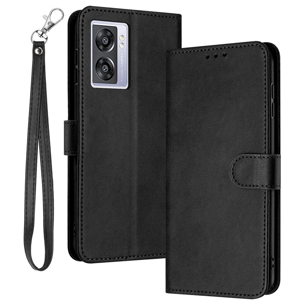 OPPO A77 (5G) / A57 / A57s EIDERWOOD Kunstlæder Flip Cover m. Strop - Sort