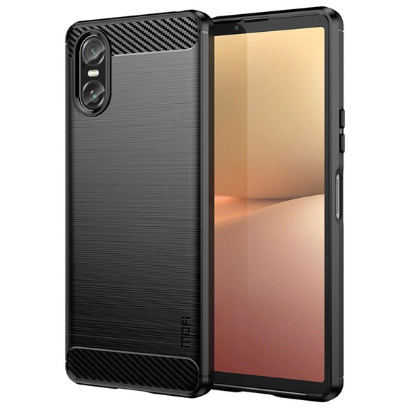 Sony Xperia 10 VI Mofi Brushed Carbon Fiber Fleksibelt Plastik Cover - Sort