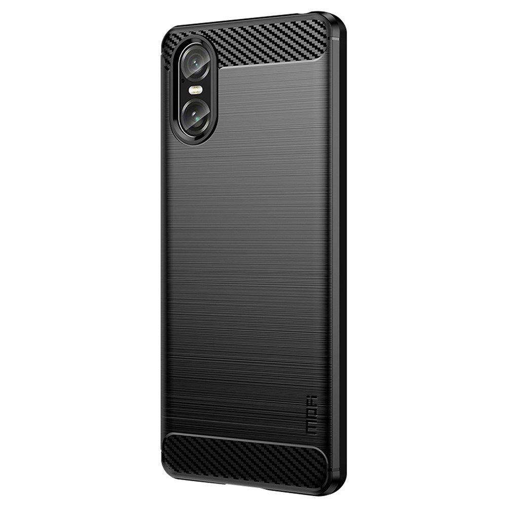 Sony Xperia 10 VI Mofi Brushed Carbon Fiber Fleksibelt Plastik Cover - Sort