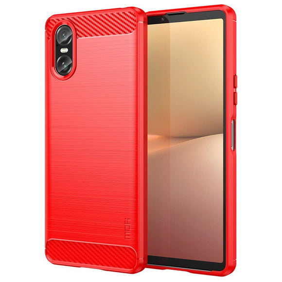 Sony Xperia 10 VI Mofi Brushed Carbon Fiber Fleksibelt Plastik Cover - Rød
